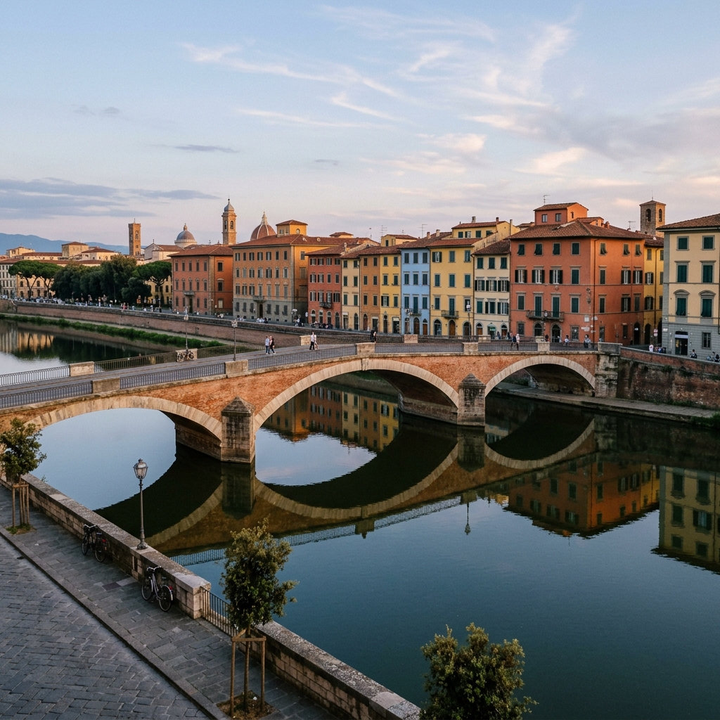cosa vedere a pisa in un giorno - Il fiume Arno a Pisa con i riflessi delle case colorate al tramonto