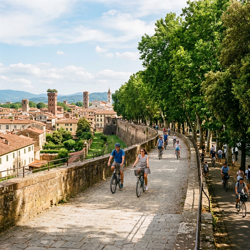 cosa vedere a lucca in un giorno - Le monumentali mura storiche alberate di Lucca con pista ciclabile