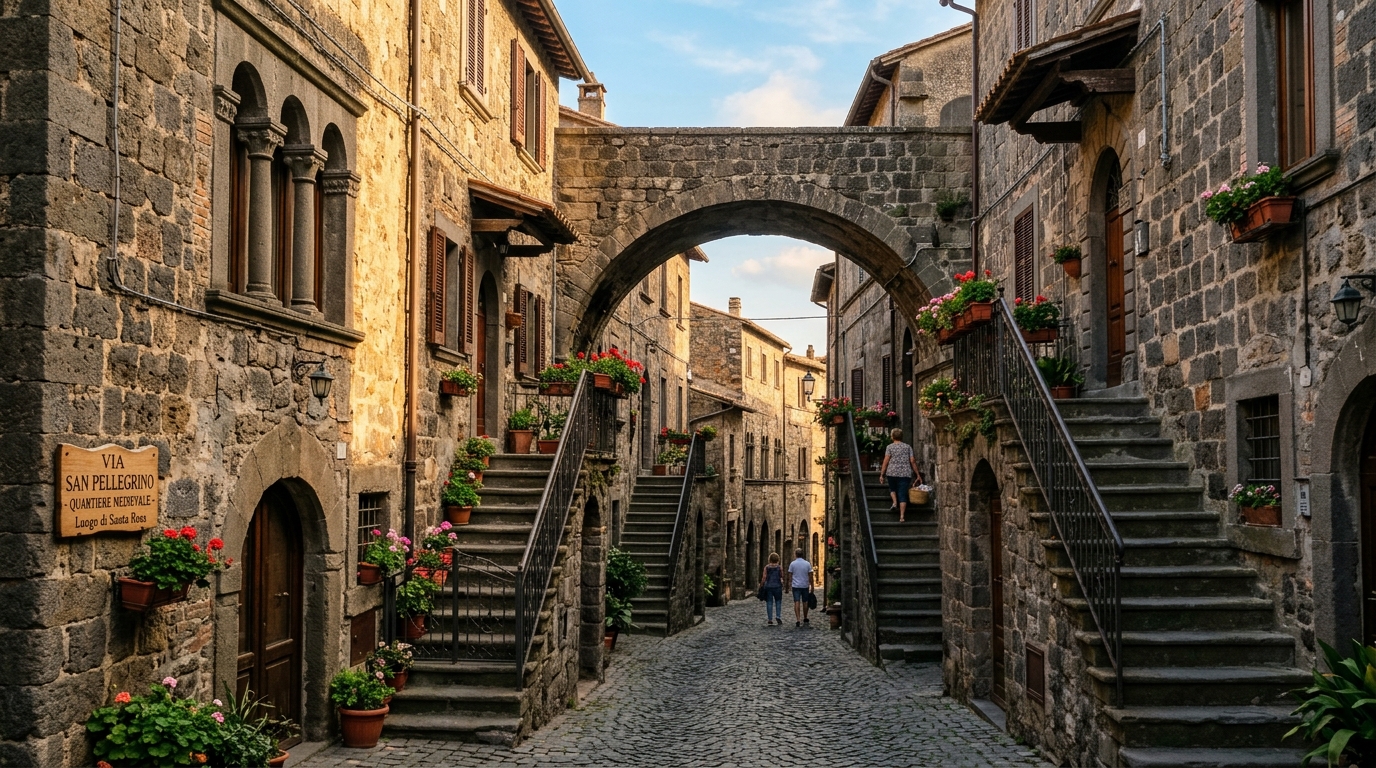 la macchina di santa rosa e il quartiere medievale di san pellegrino - Gli scorci in pietra di peperino del centro storico di Viterbo