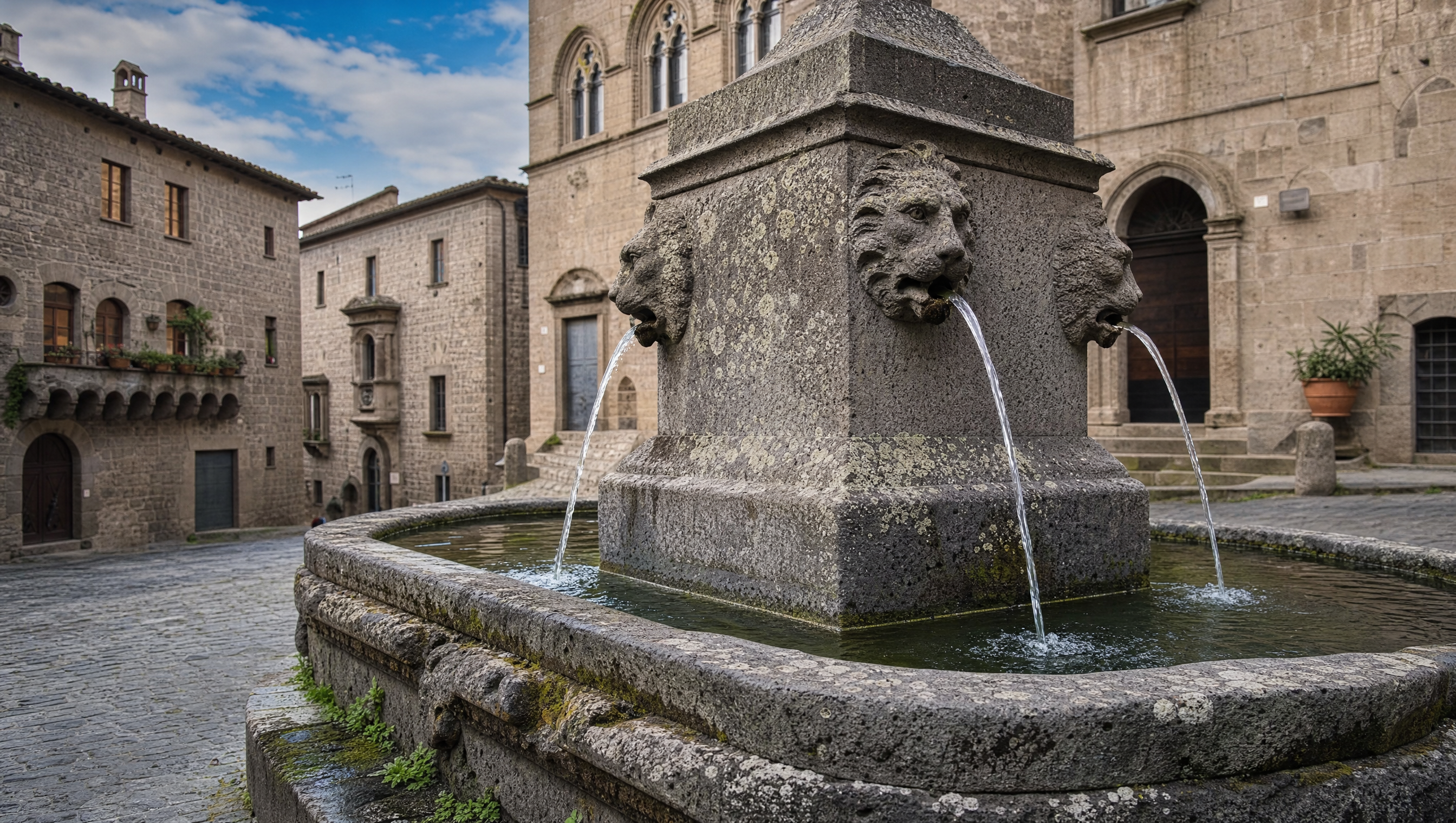 Viterbo città dell'acqua - Fontana medievale a fuso scolpita in peperino