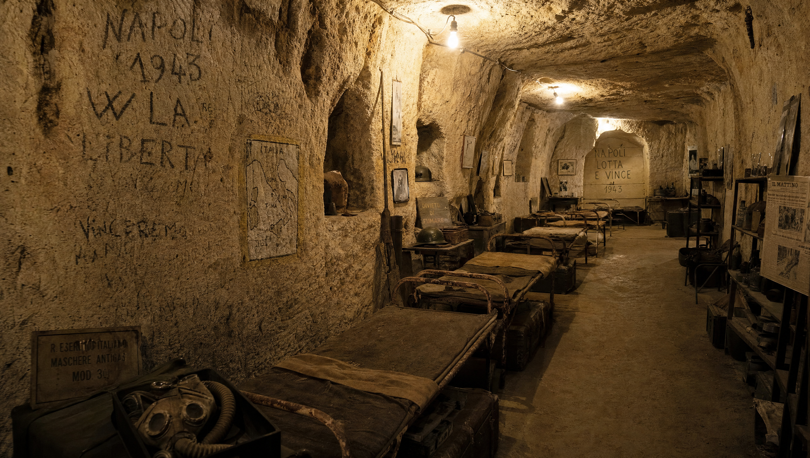 Napoli Sotterranea - Le grandi cisterne di tufo usate come rifugi antiaerei nel 1943