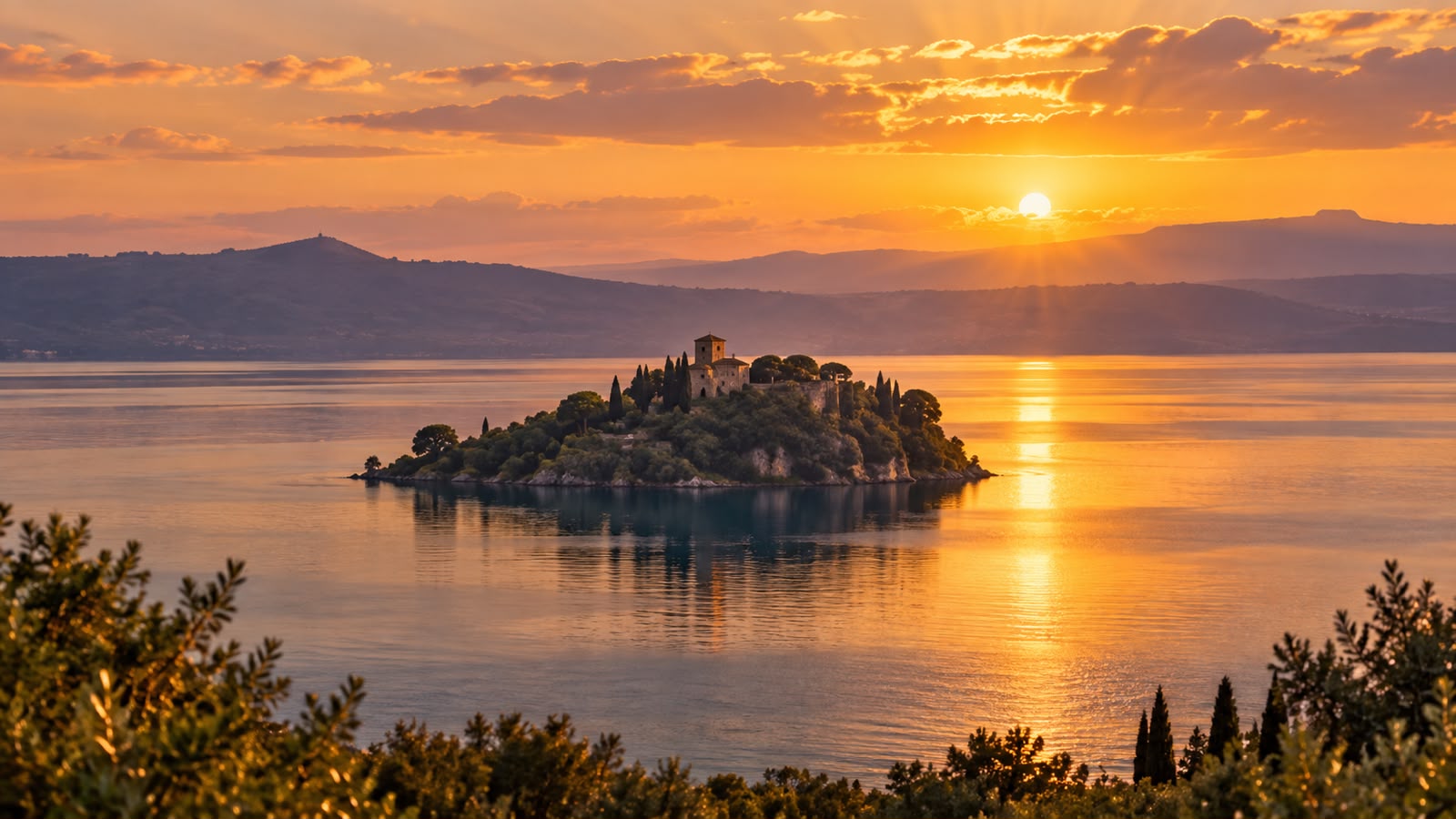 Tramonto sull'Isola Martana nel lago di Bolsena