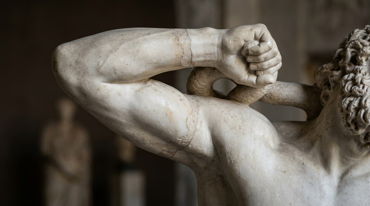 Il braccio destro originario del Laocoonte riscoperto dall'archeologo Ludwig Pollak